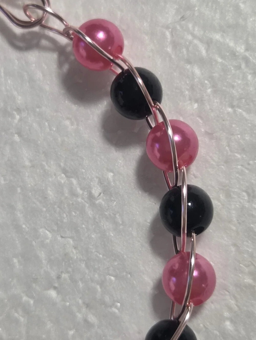 Handcrafted Pink and Black Faux Pearl Wire Bracelet